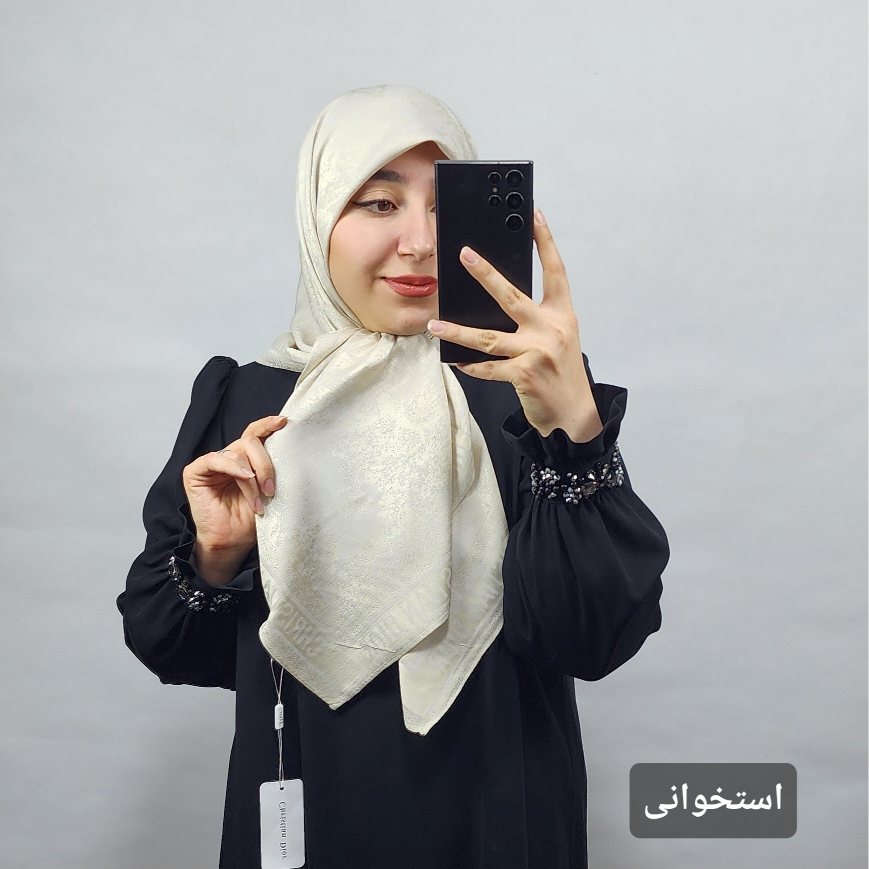 روسری ابریشم کشمیر وارداتی طرح جنگل دیور قواره 90