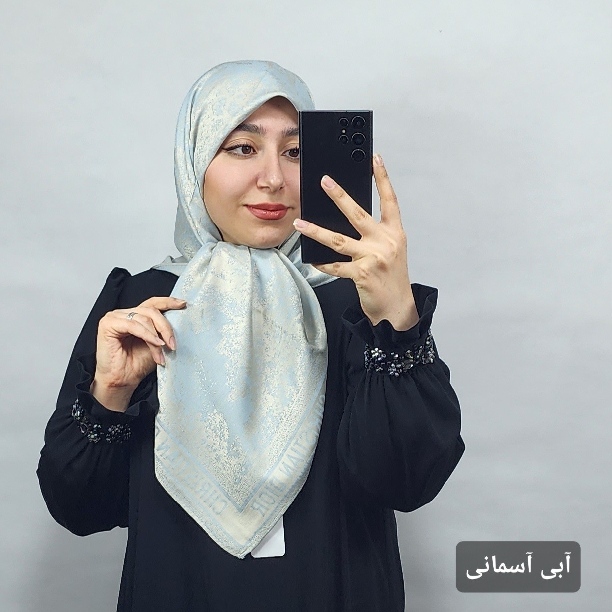 روسری ابریشم کشمیر وارداتی طرح جنگل دیور قواره 90