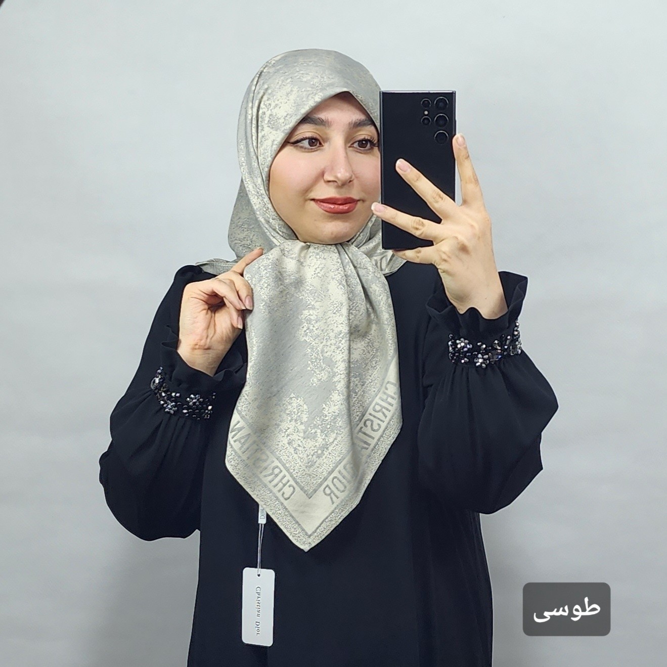 روسری ابریشم کشمیر وارداتی طرح جنگل دیور قواره 90