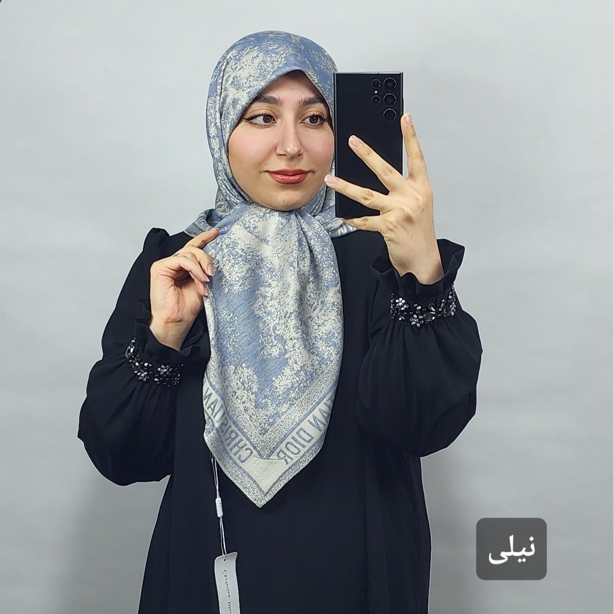 روسری ابریشم کشمیر وارداتی طرح جنگل دیور قواره 90