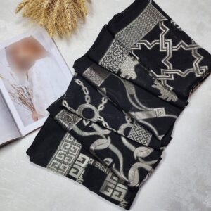 روسری مشکی حریر ابریشم گل برجسته وارداتی قواره 120