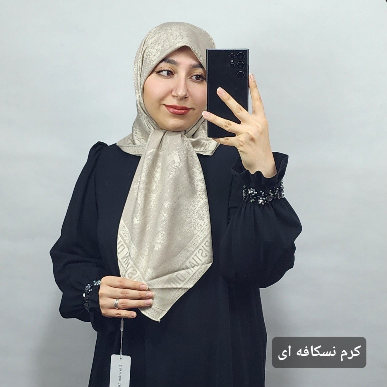 روسری ابریشم کشمیر وارداتی طرح جنگل دیور قواره 90