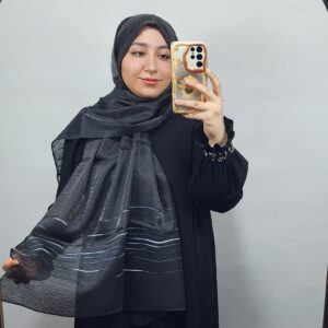 شال مشکی سیلک ویسکوز وارداتی دستک خطوط مخمل