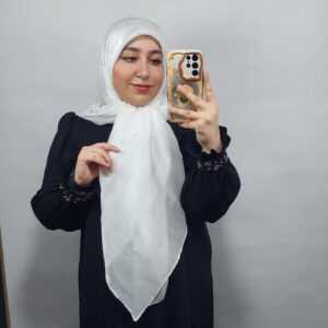 روسری مجلسی ژان ژان تمام نگین قواره 120 سفید