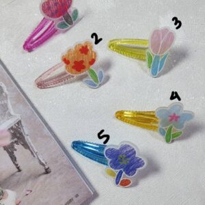 گیره مو انبری طرح گل نقاشی مداد رنگی